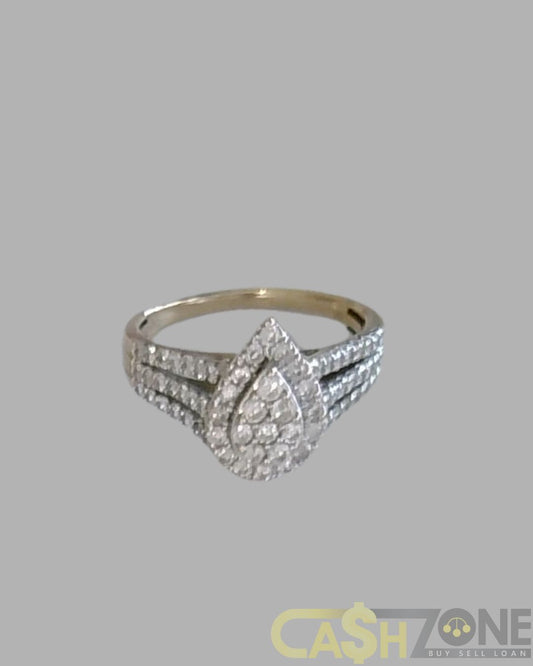 Ladies 9ct Yellow Gold Tear Drop Ring With Clear Stones