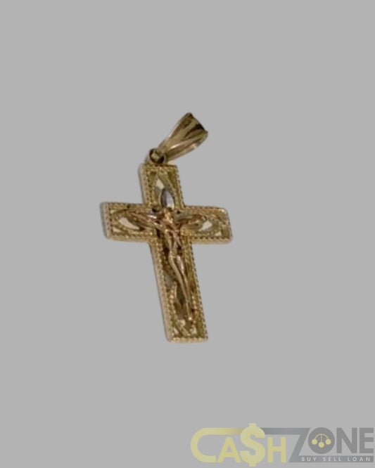 9ct Yellow Jesus on Cross Pendant with Clear Stone