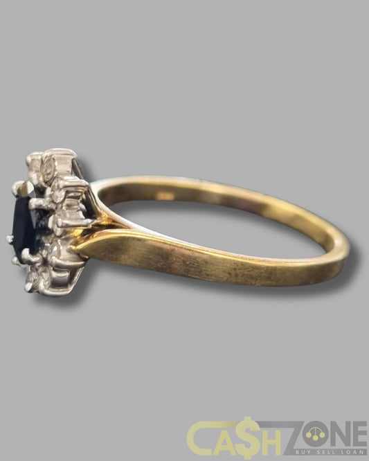 Ladies 18ct Yellow Gold Dark Blue Stone Ring