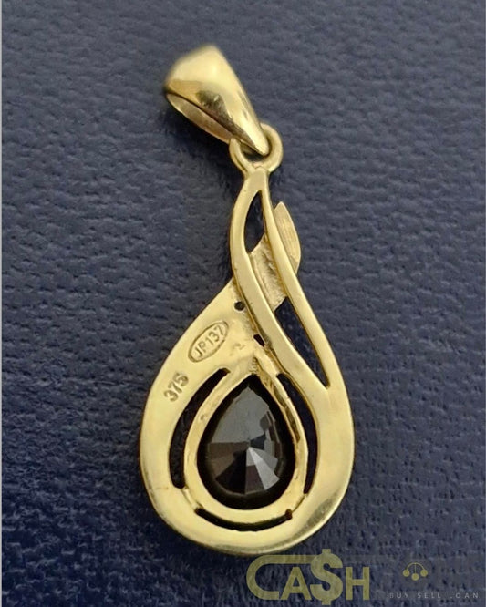 Ladies 9ct Yellow Gold Dark Blue Stone Tear Drop Pendant