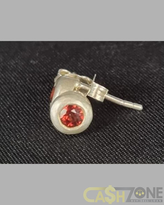 Ladies Silver And Red Stone Stud Earrings