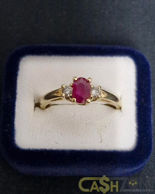 Ladies 14ct Yellow Gold Red Stone Ring