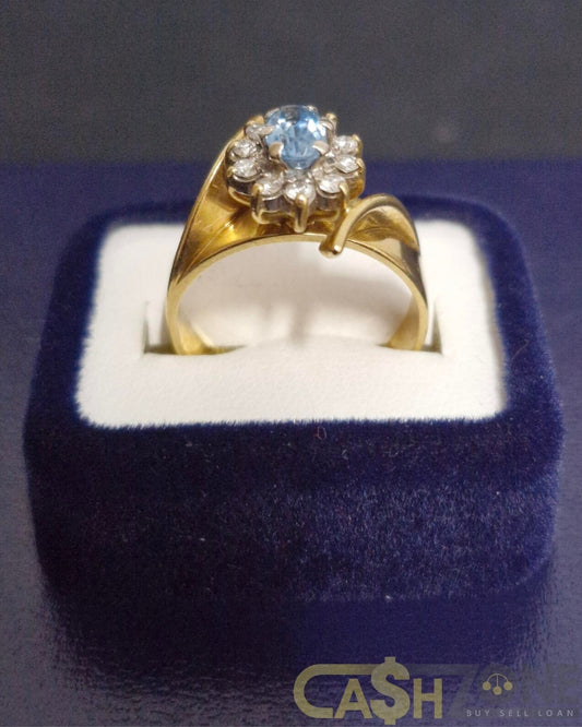 Ladies 18ct Yellow Gold Blue Stone Flower Design Ring