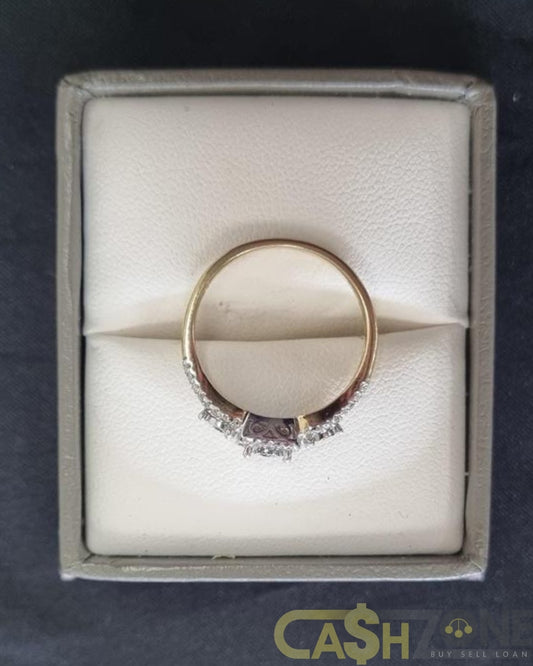 Ladies 9ct Yellow Gold Clear Stone Vintage Style Ring