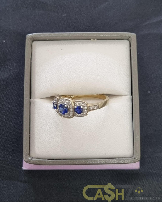 Ladies 9ct Yellow Gold Blue/Clear Stone Ring