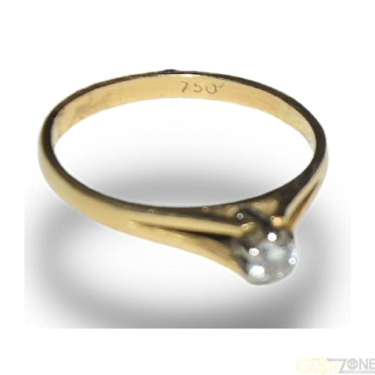 LADIES 18CT YELLOW GOLD SOLITAIRE STYLE RING w CLEAR STONE