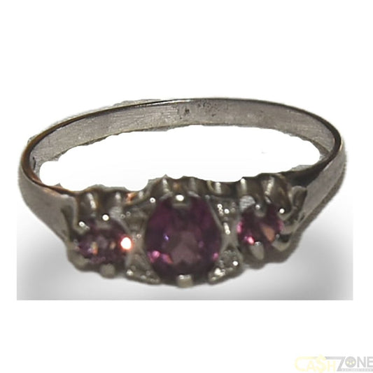 LADIES 9CT WHITE GOLD RING WITH 3 PINK STONES