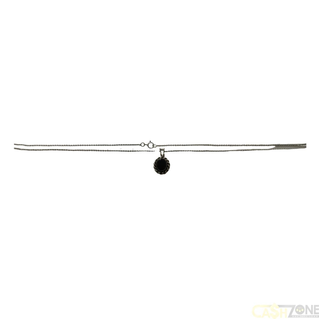 LADIES SILVER NECKLACE WITH DEEP BLUE STONE PENDANT