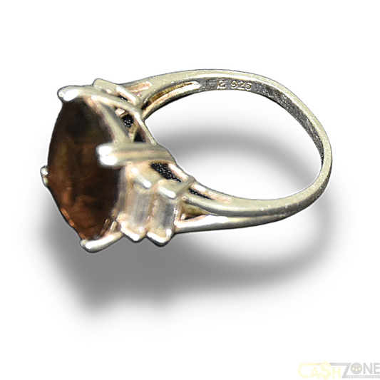 Ladies Silver Solitaire Brown Stone Ring 4G
