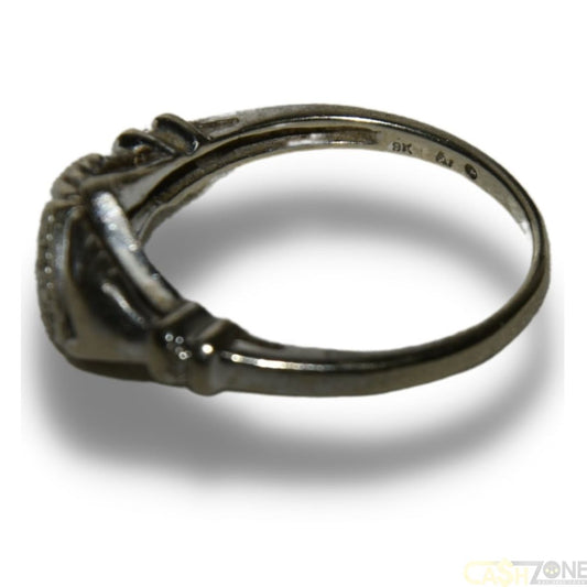 LADIES 9CT WHITE GOLD HEART RING WITH SMALL CLEAR STONES SIZE Q