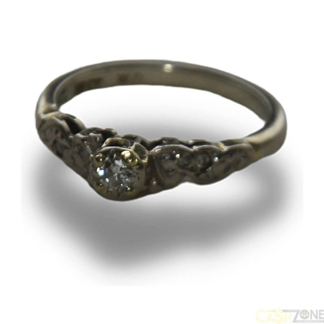 LADIES 18CT WHITE GOLD VINTAGE STYLE SOLITAIRE RING