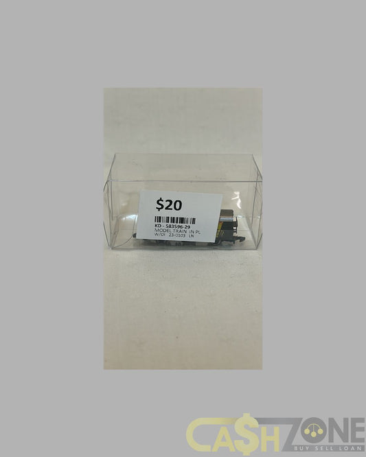 MODEL TRAIN IN PLASTIC DISPLAY BOX SILVER AND YELLOW