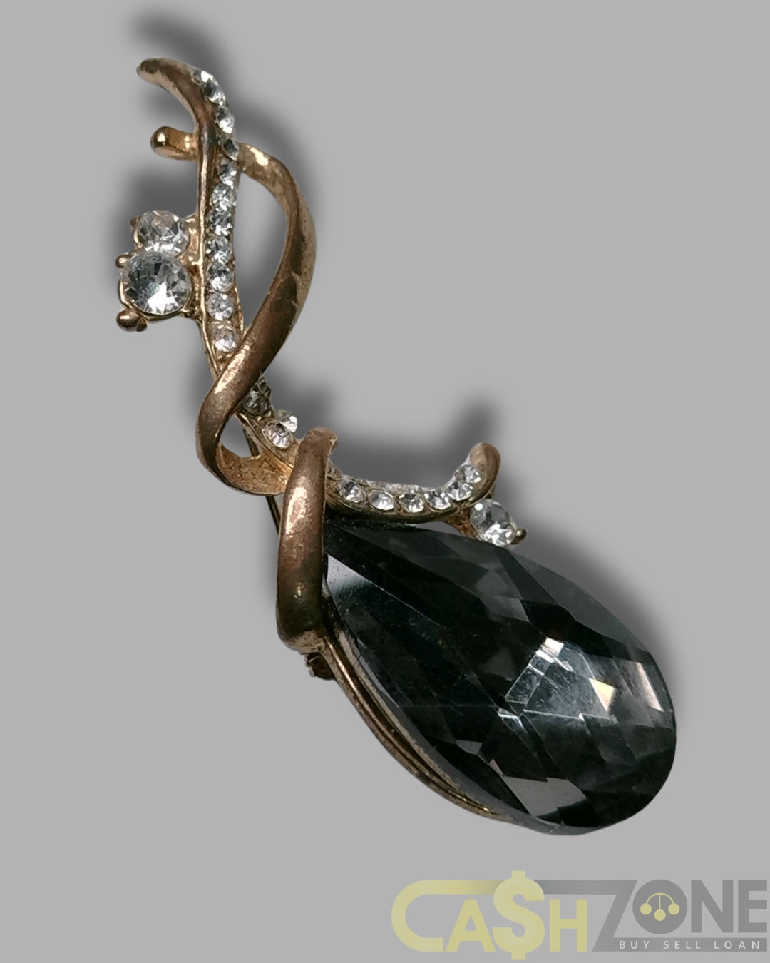 Vintage Black and Clear Stone Pin Brooch