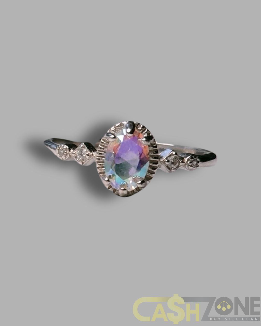 Ladies Silver Rainbow Stone Engagement Style Ring