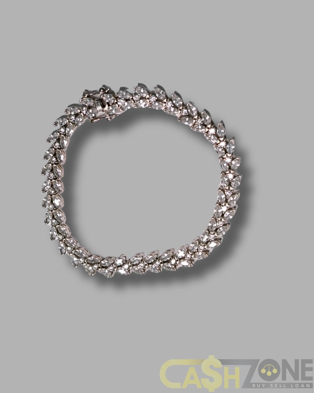 Ladies Silver Leaf Design Bracelet with Clear Stones