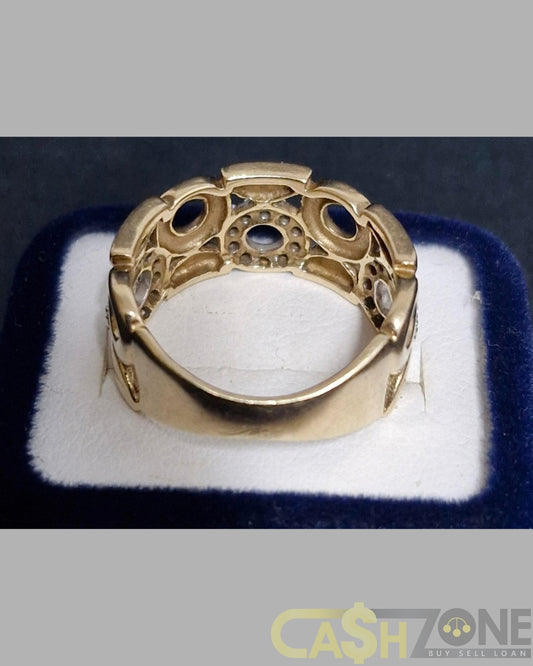 Ladies 9ct Yellow Gold Clear Stones Circle Pattern Ring
