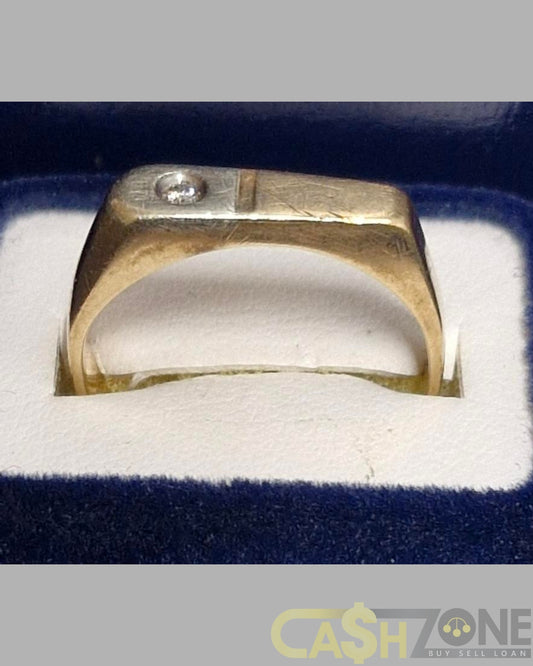 Men's 9ct Yellow Gold Ring with Clear Stone in White Gold Detail
