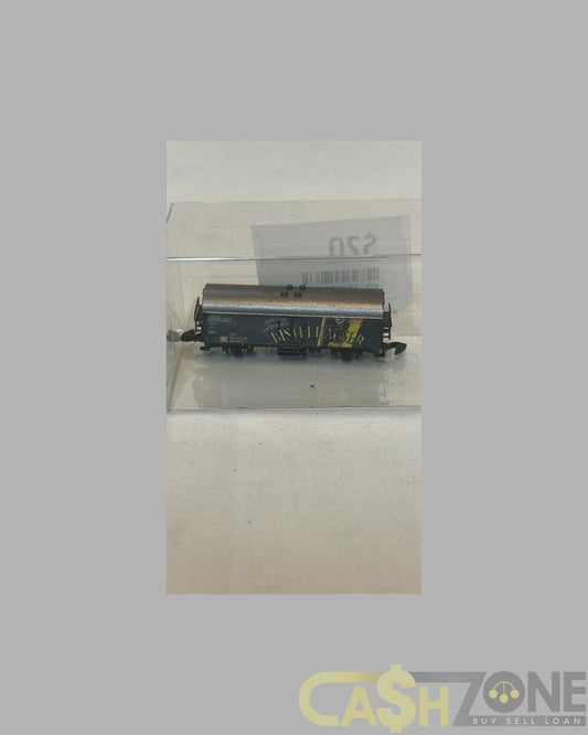 MODEL TRAIN IN PLASTIC DISPLAY BOX SILVER AND YELLOW