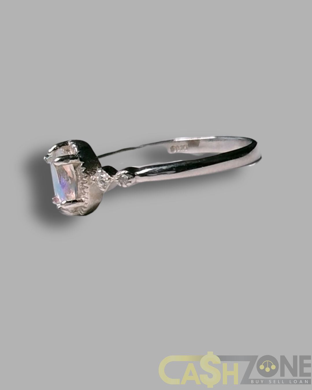 Ladies Silver Rainbow Stone Engagement Style Ring