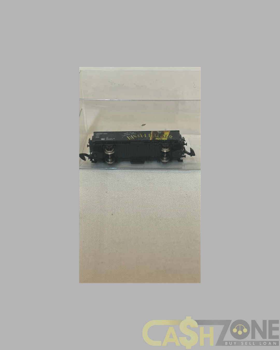 MODEL TRAIN IN PLASTIC DISPLAY BOX SILVER AND YELLOW