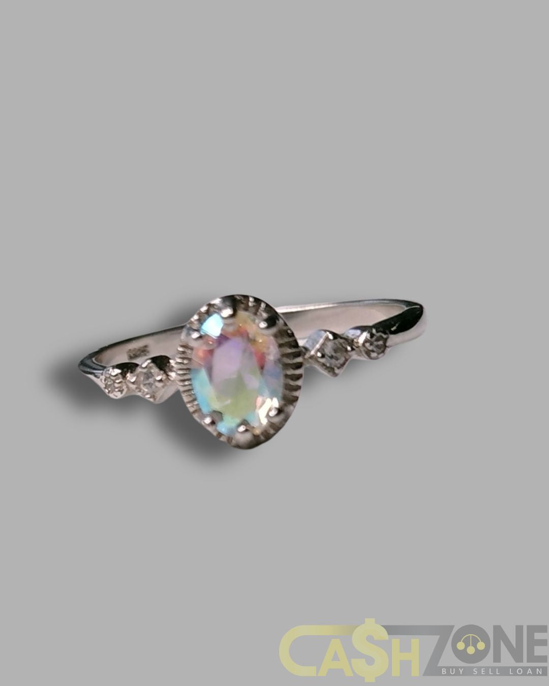 Ladies Silver Rainbow Stone Engagement Style Ring