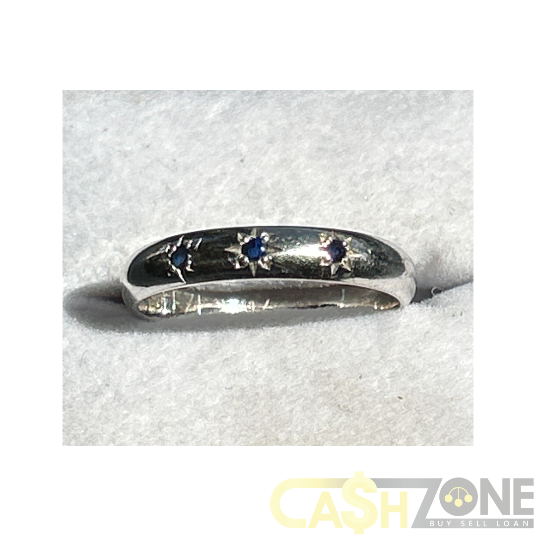 9CT White Gold Ladies Ring W/3 Blue Stones