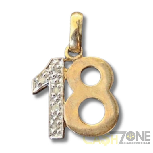 9CT Yellow Gold "18" Charm W/ Small Clear Stones