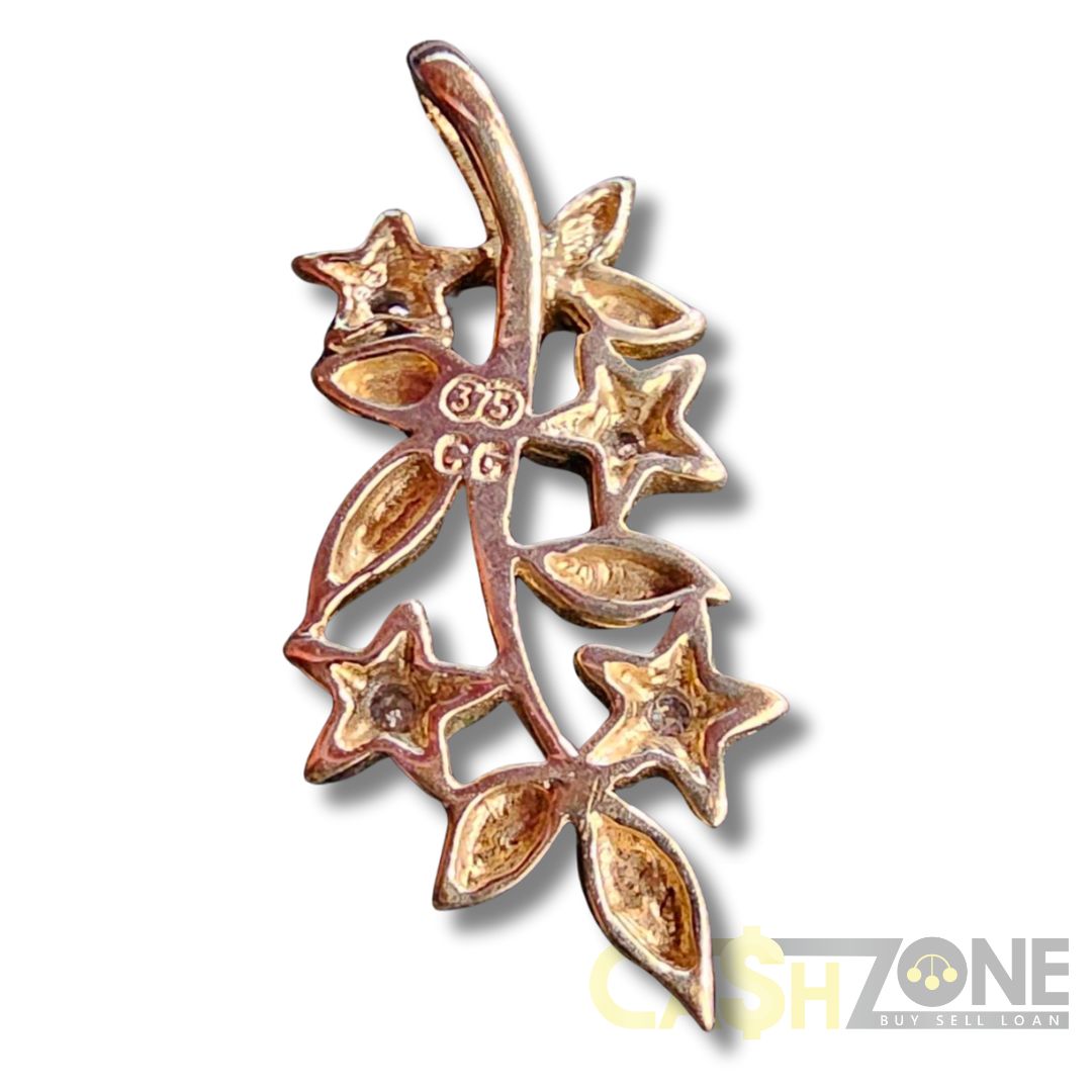 9CT Ladies Yellow Gold Leaf & Star Pendant