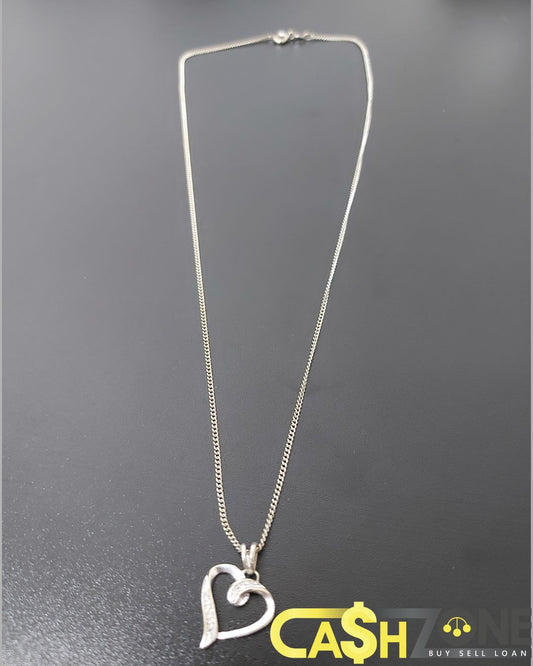 Ladies 9ct White Gold Chain With Heart Pendant