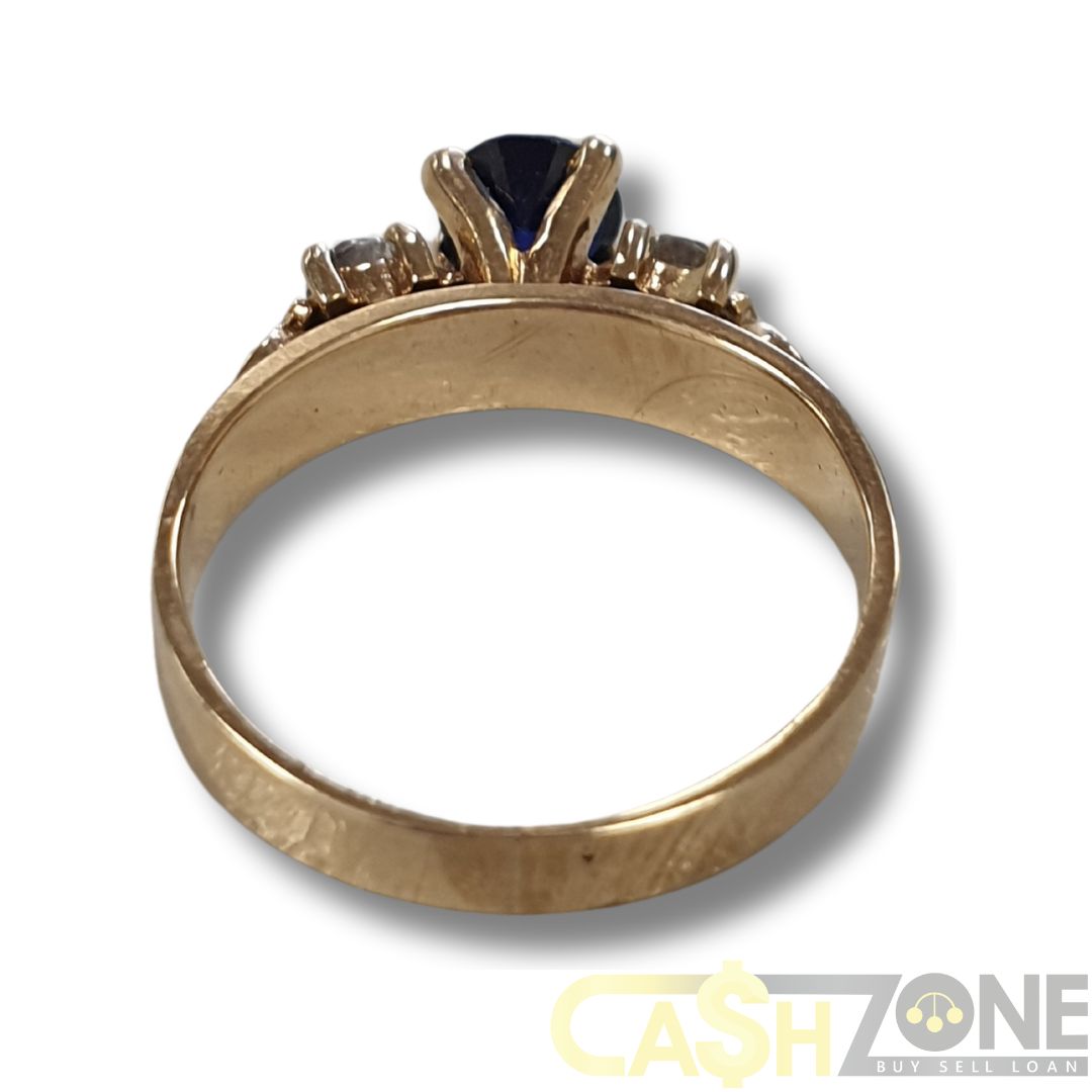 9CT Yellow Gold Ladies Ring W/Blue & Clear Stones