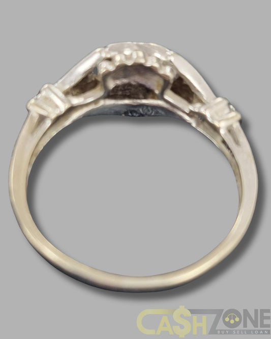 Ladies 9ct White Gold Claddagh Ring With Small Clear Stones