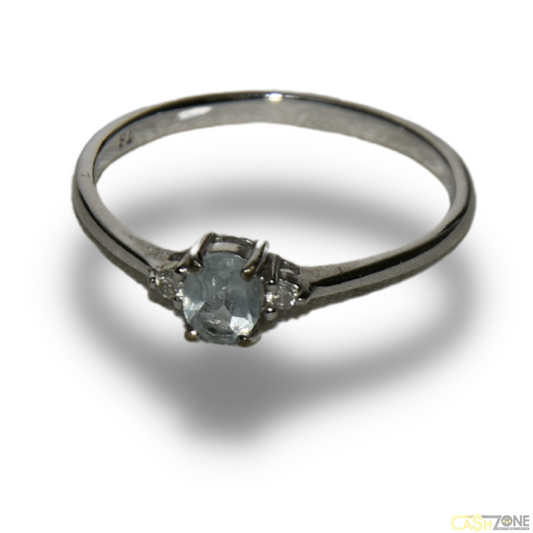 Ladies 9ct White Gold Light Blue Stone Ring