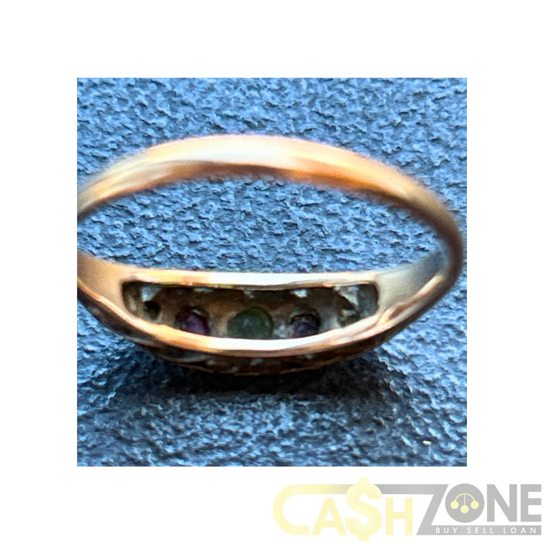 9CT Ladies Yellow Gold Ring W/Green & Red Stones