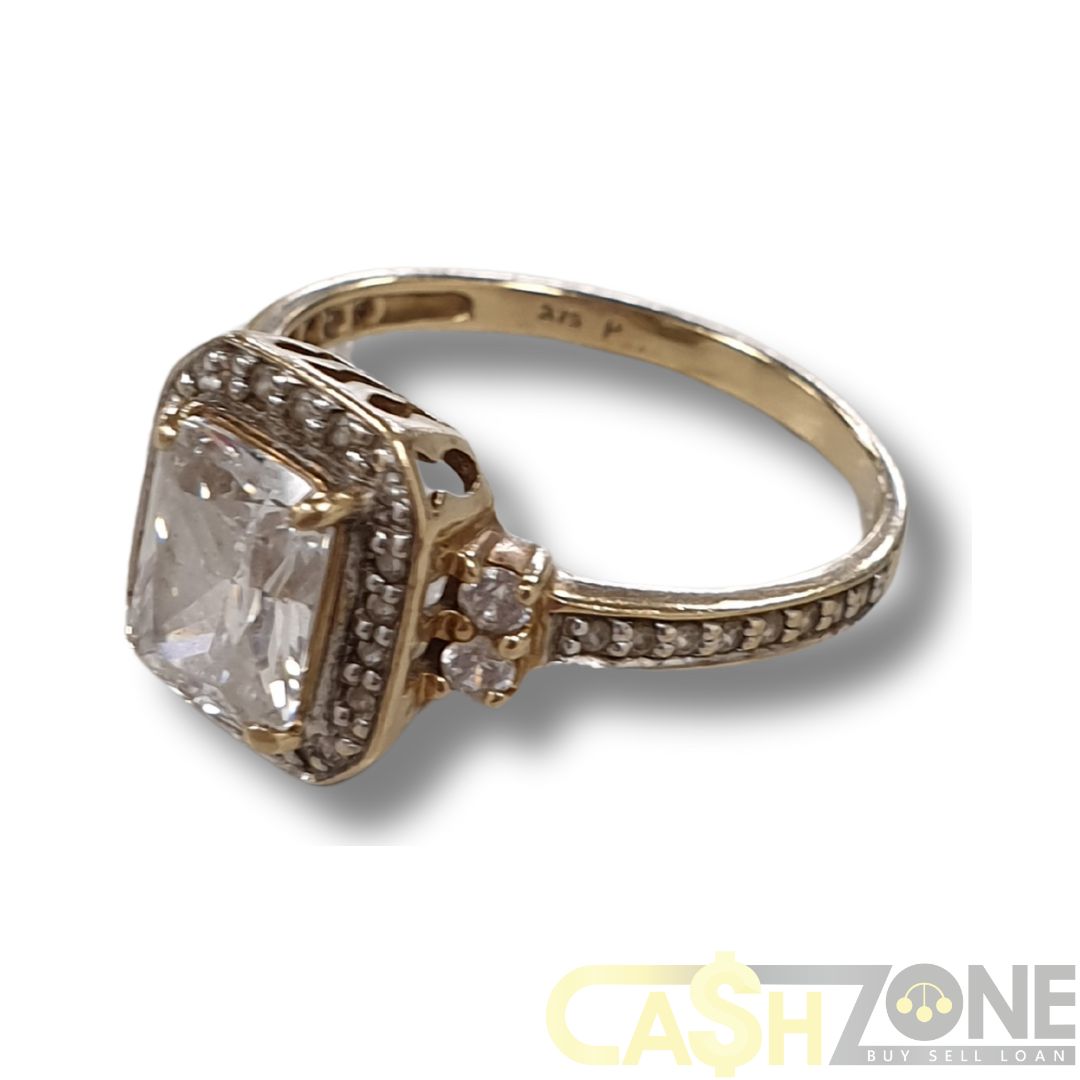 9CT Ladies Yellow Gold Ring W/Large Clear Stone