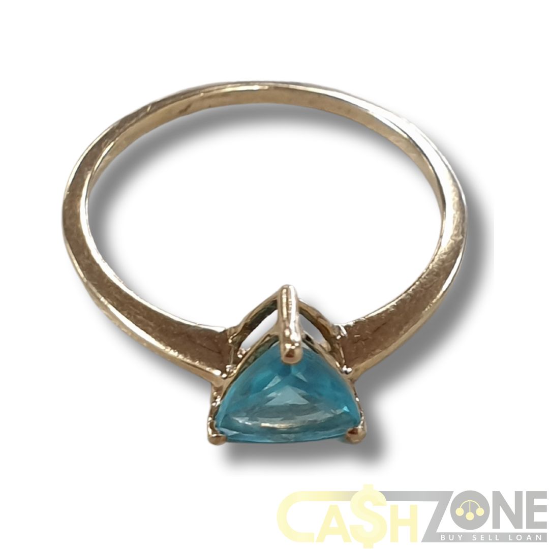 9CT Yellow Gold Ladies Ring W/ Blue Triangle Stone