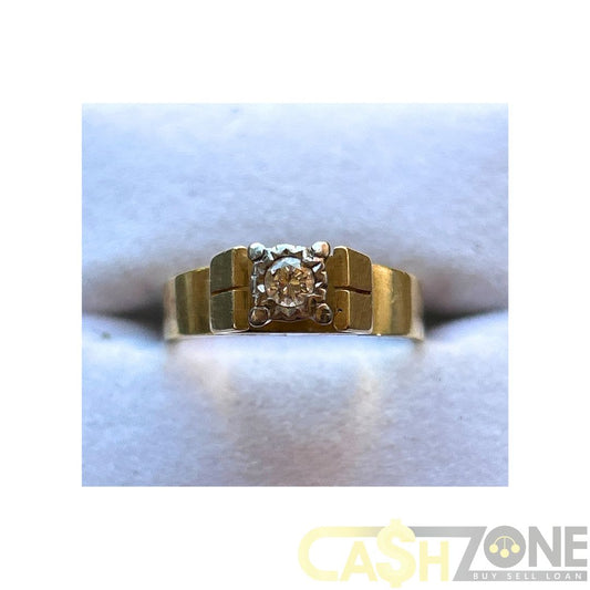 Ladies 18ct Yellow Gold Vintage Ring W/Single Clear Stone