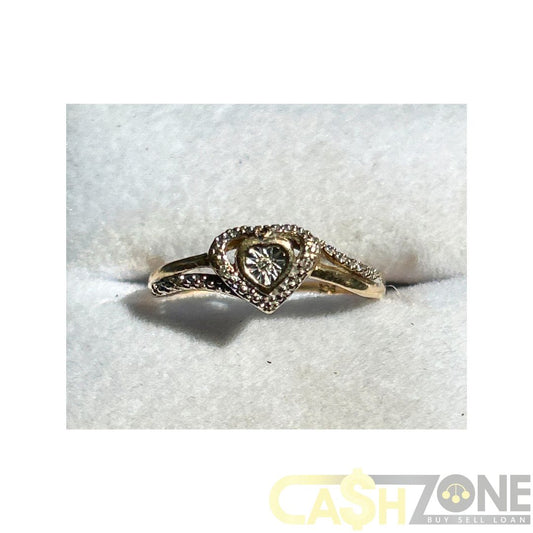 Ladies 9ct Yellow Gold Clear Stone Heart Shaped Ring