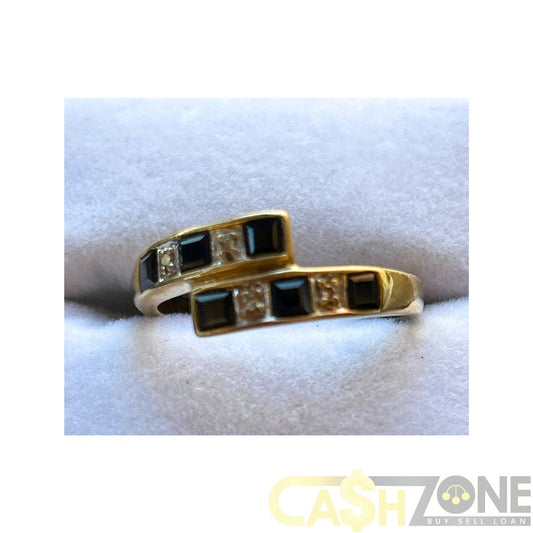Ladies 9ct Yellow Gold Black & Clear Stone Ring