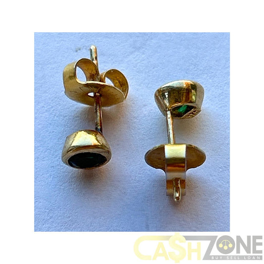 9CT Yellow Gold Stud Earrings With Green Stones