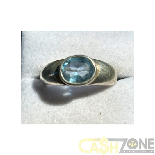 Ladies Silver Light Blue Stone Ring