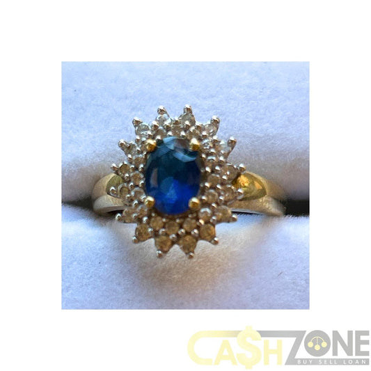 9CT Yellow Gold Ladies Ring W/Blue Stone