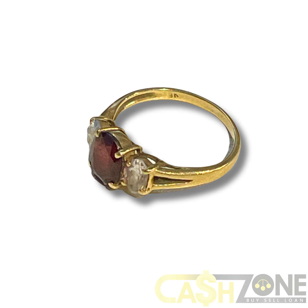 9CT Red Stone Yellow Gold Ladies Ring
