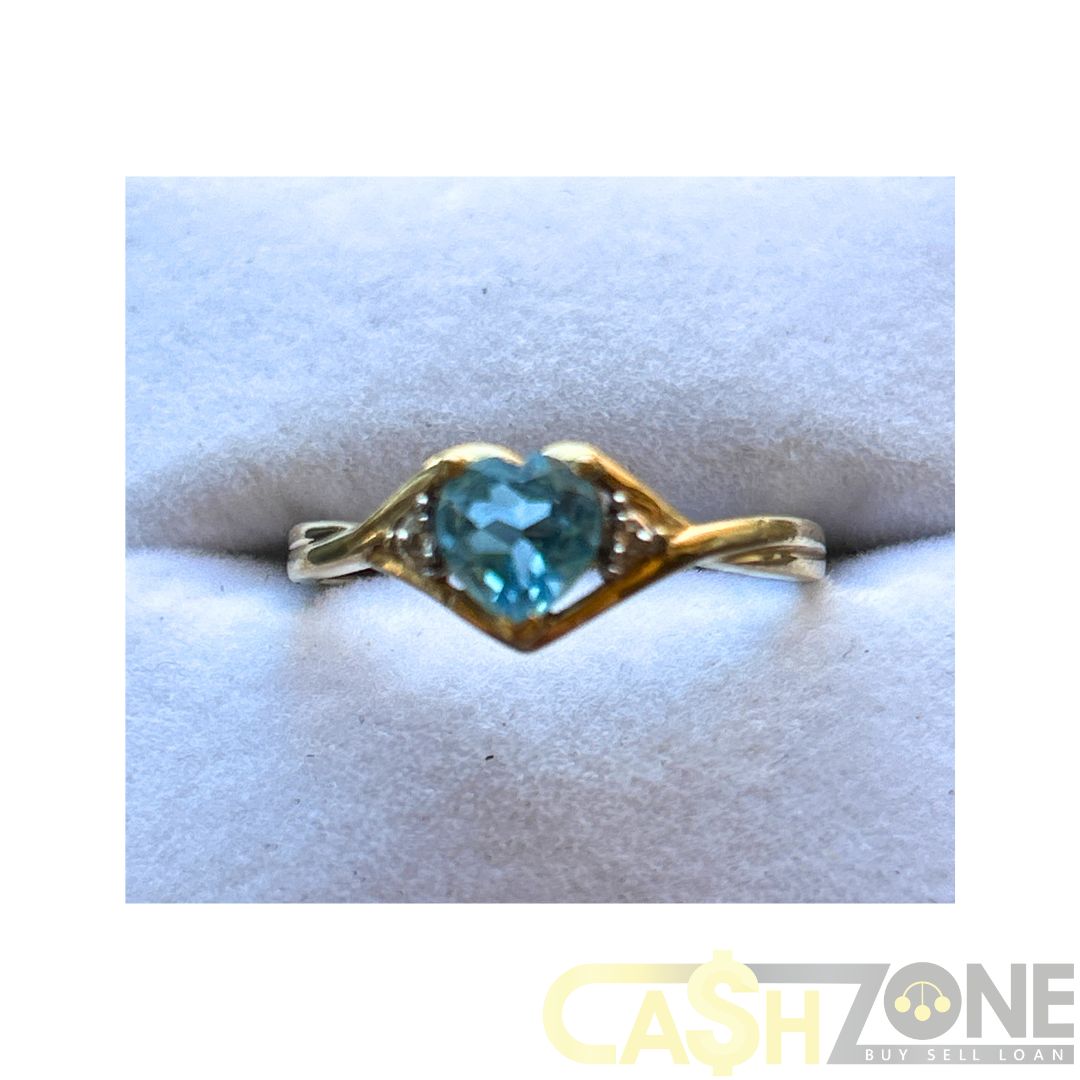 9CT Yellow Gold Ladies Ring W/ Blue Heart Stone