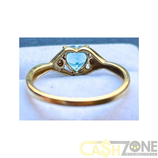 9CT Yellow Gold Ladies Ring W/ Blue Heart Stone