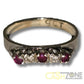 9CT Ladies Yellow Gold Ring W/ Red & Clear Stones