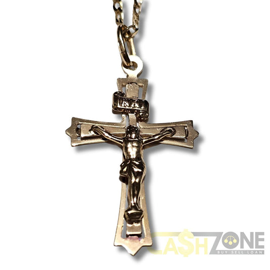 9CT Ladies Yellow Gold 45cm Chain W/ Crucifix Pendant