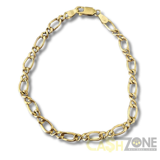 9CT Ladies Yellow Gold 20cm 2+1 Figaro Bracelet