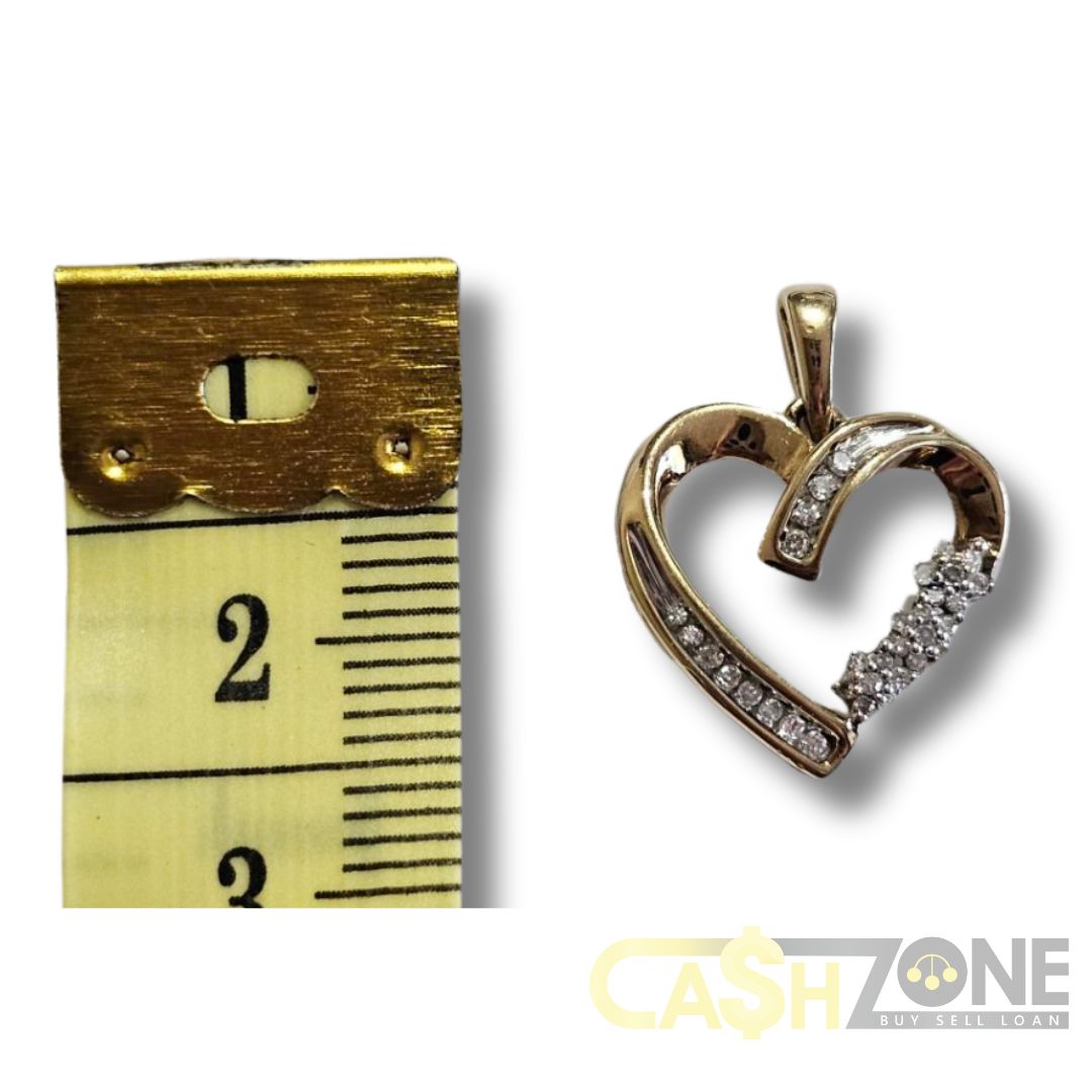 9CT Ladies Yellow Gold Heart Pendant W/ Clear Stones