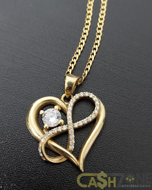 Ladies 9ct Yellow Gold Chain With Infinity Heart Pendant