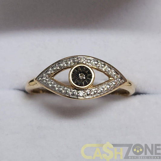 Ladies 9ct Yellow Gold Eye W/Clear Stone Ring